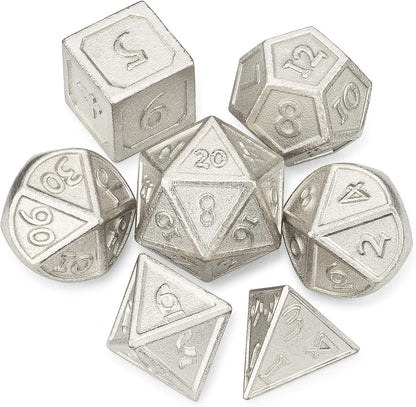 Metal DND Dice Set 7Pcs - Indestructible Metal Dice Set W/Dice Bag; D&D Dice Set D&D (Dungeons and Dragons Dice Set) W/ D20 Dice - Blacksmith Craft Dice (Alchemy)