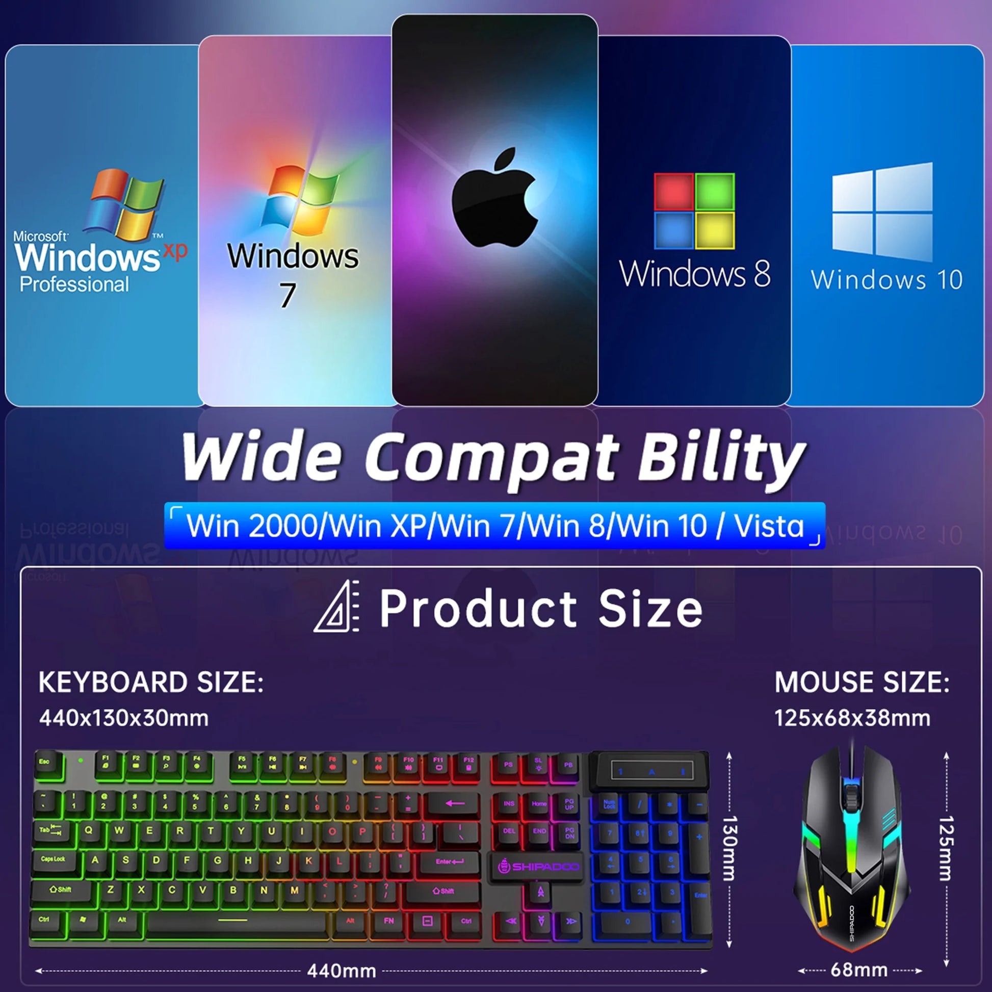 Wired Gaming Keyboard & Mouse Combo, RGB Backlit Mechanical Feel Gaming Keyboard Mouse W/ Multimedia Keys, Anti-Ghosting Keys, Spill-Resistant for Windows PC Gamers Desktop Computer Laptop