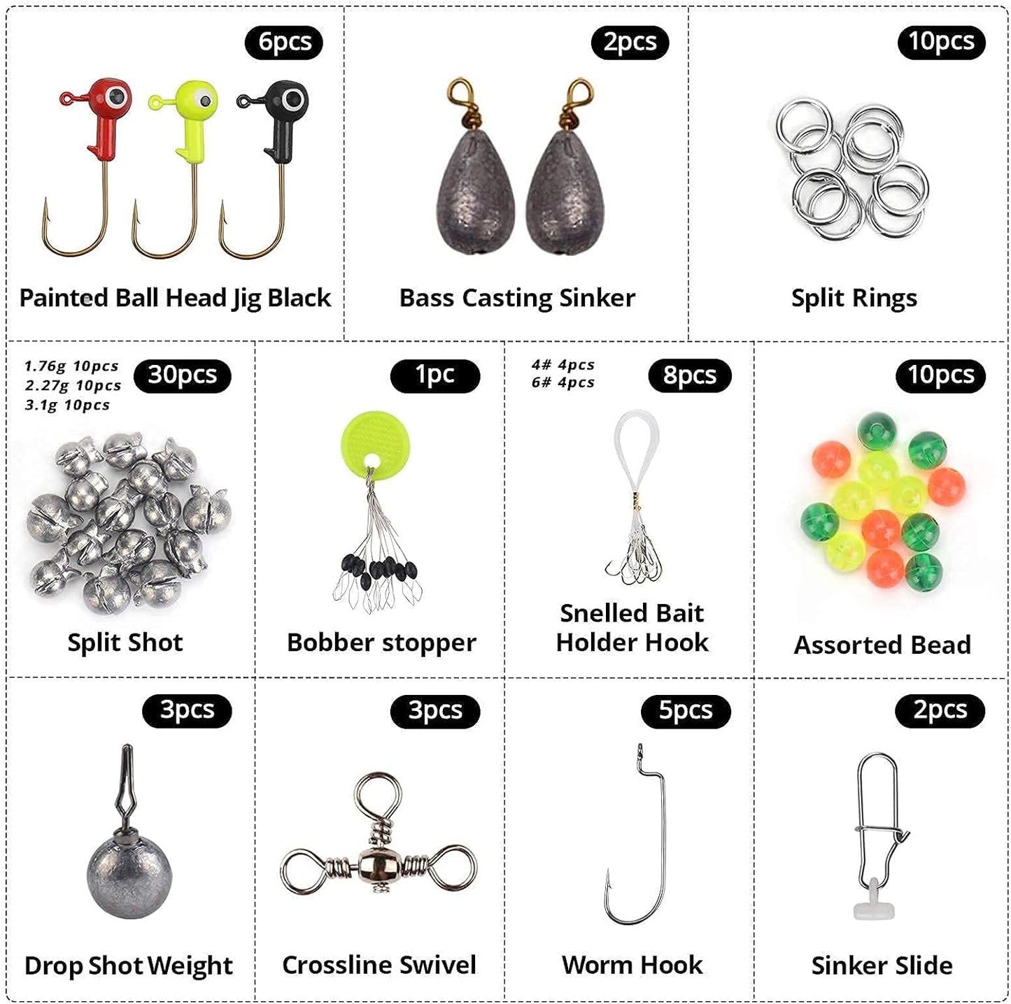 Freshwater Terminal Tackle Kits, 181 Pcs, Fishing Hooks, Fishing Accessory Gear, Fishing Tackle, Fishing Weights & Sinkers, Jig Hooks, Floats and Bobbers