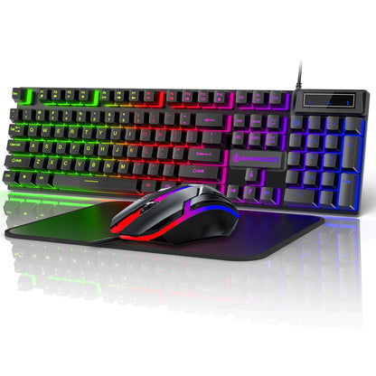 Wired Gaming Keyboard & Mouse Combo, RGB Backlit Mechanical Feel Gaming Keyboard Mouse W/ Multimedia Keys, Anti-Ghosting Keys, Spill-Resistant for Windows PC Gamers Desktop Computer Laptop