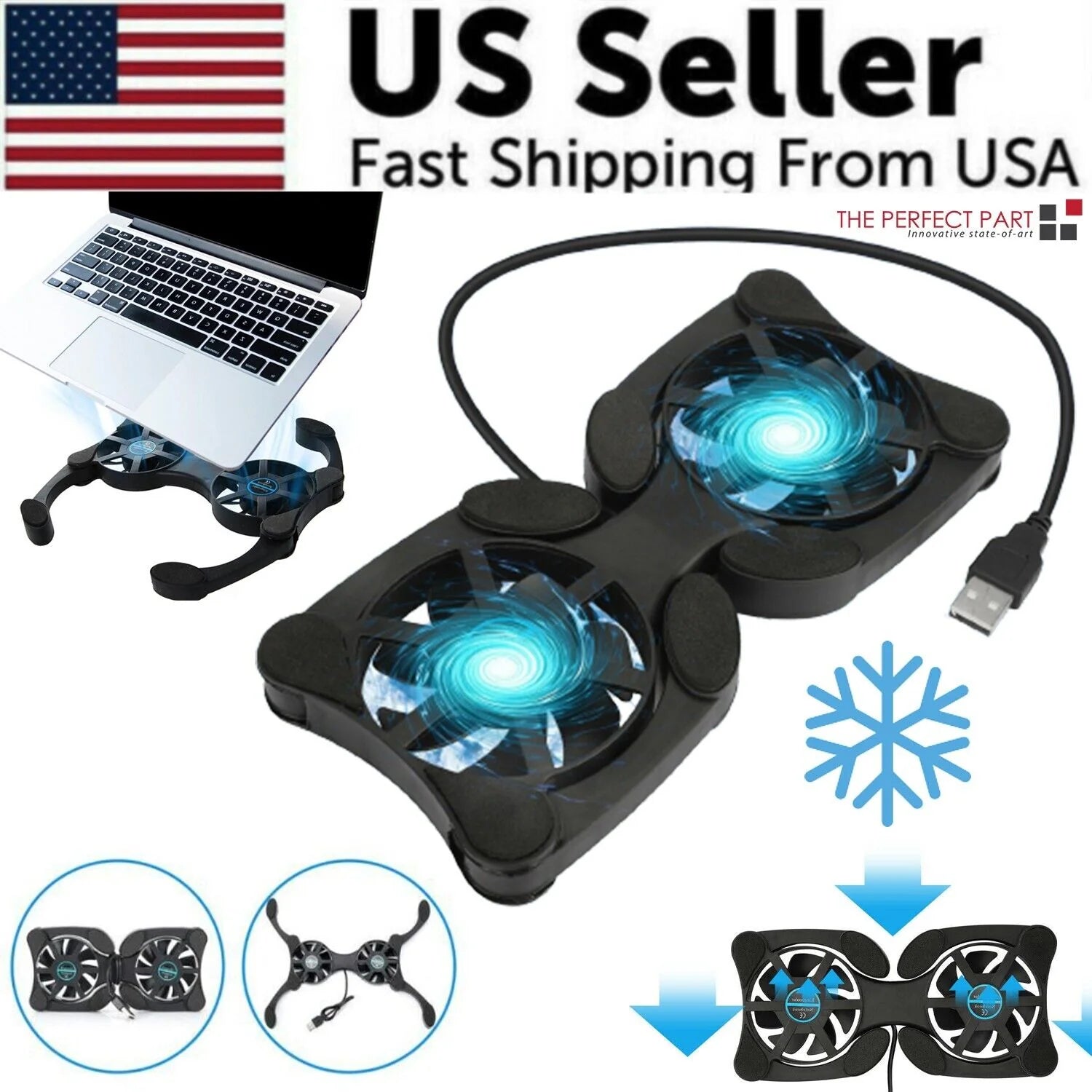 Dual USB Cooling Fan Pad Foldable Slim Fans Cooler Stand for Laptop PC Notebook