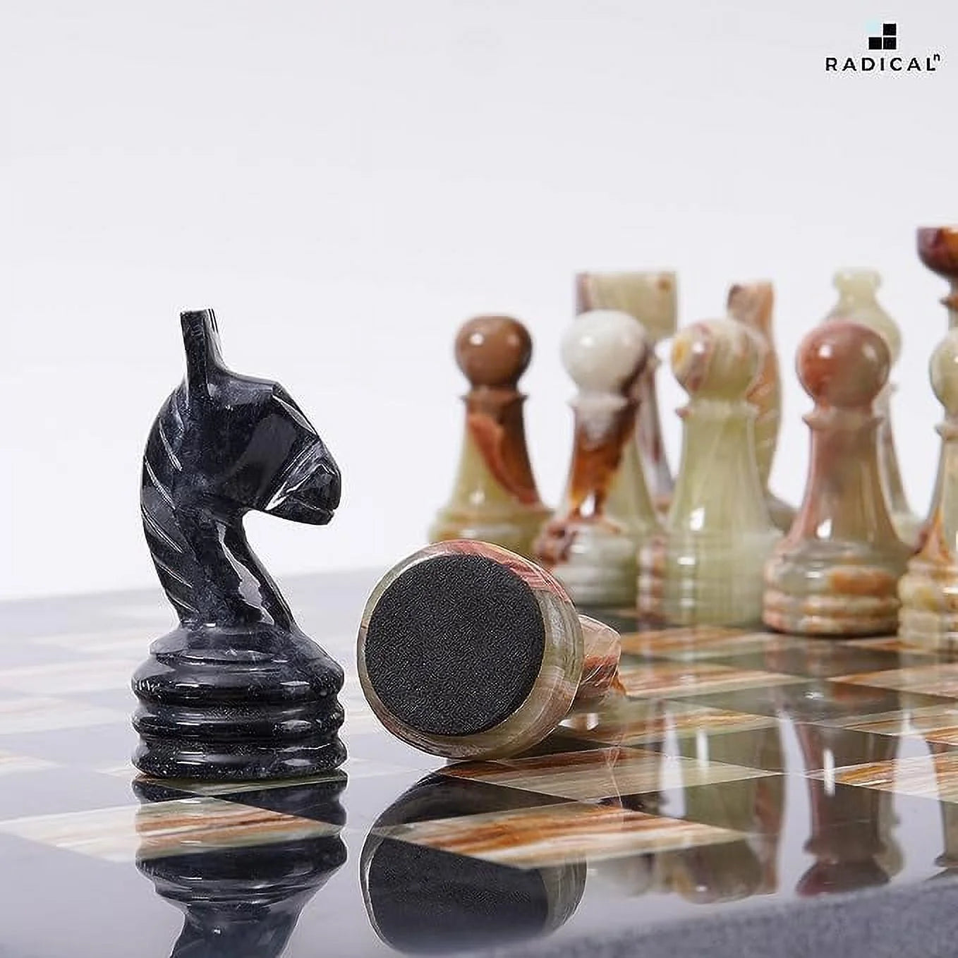 Marble Chess Pieces Black & Multi Green 3.5 Inch King Figures Handmade 32 Chess Figures - Suitable for 16-20 Inch Chess Game - Board Games