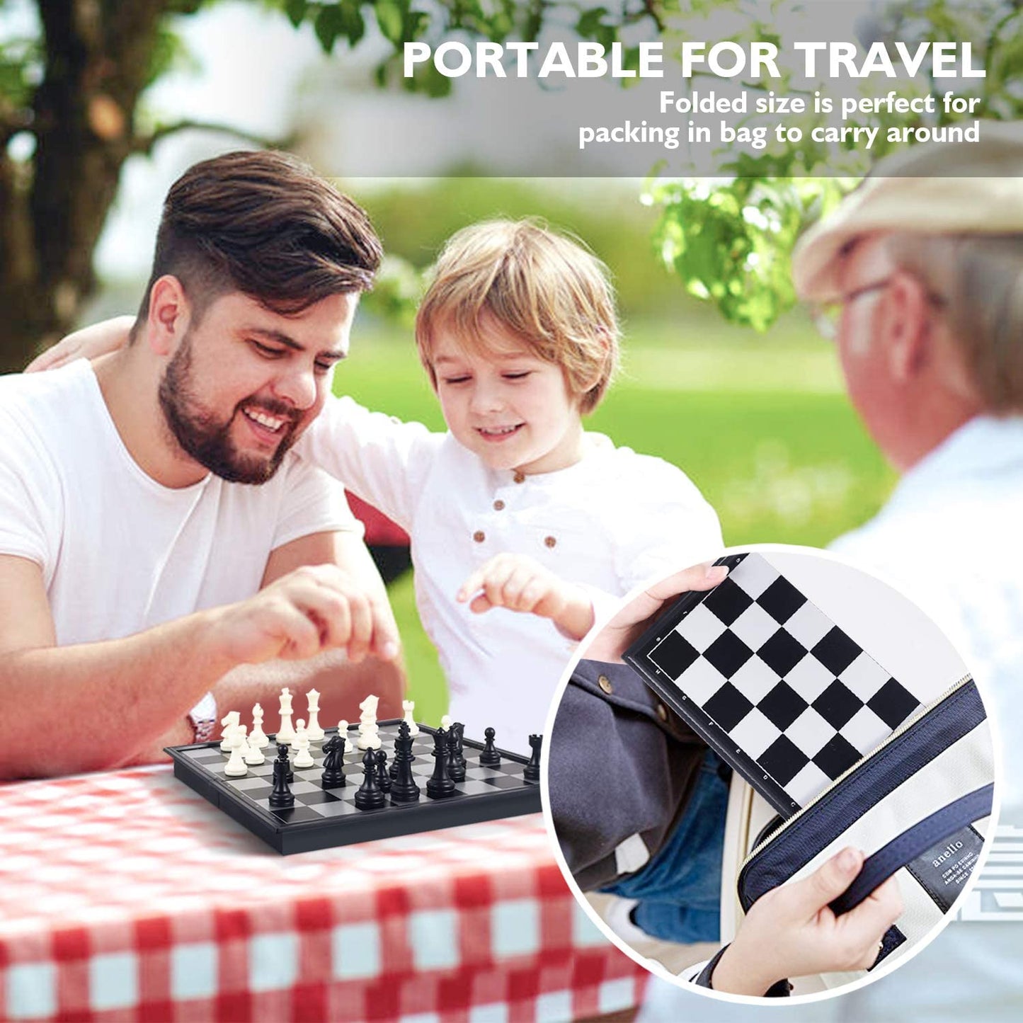 Magnetic Chess Sets for Adults Kids, 9.85" Travel Folding Chess Board and Chess Pieces Set with Storage Bags, Board Games Educational Learning Toys Idea for Birthday Christmas(Black&White)