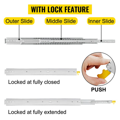 VEVOR Heavy Duty Drawer Slides 60 Length, Locking Drawer Slides 500Lbs Load Capacity Long Full Extension Drawer Slide 1 Pair Side Mount Ball Bearing Drawer Glides Push to Open Drawer Runners Rail