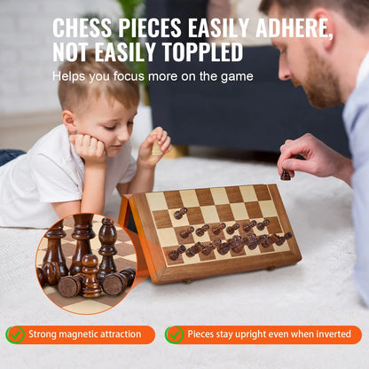 VEVOR Magnetic Wooden Chess Set, 15 Inch 2-IN-1 Chess Checkers Game Set, Folding Chess Board Games for Adults Kids, 2 Queens Portable Travel Gift Chess Set for Tournament Professional Beginner