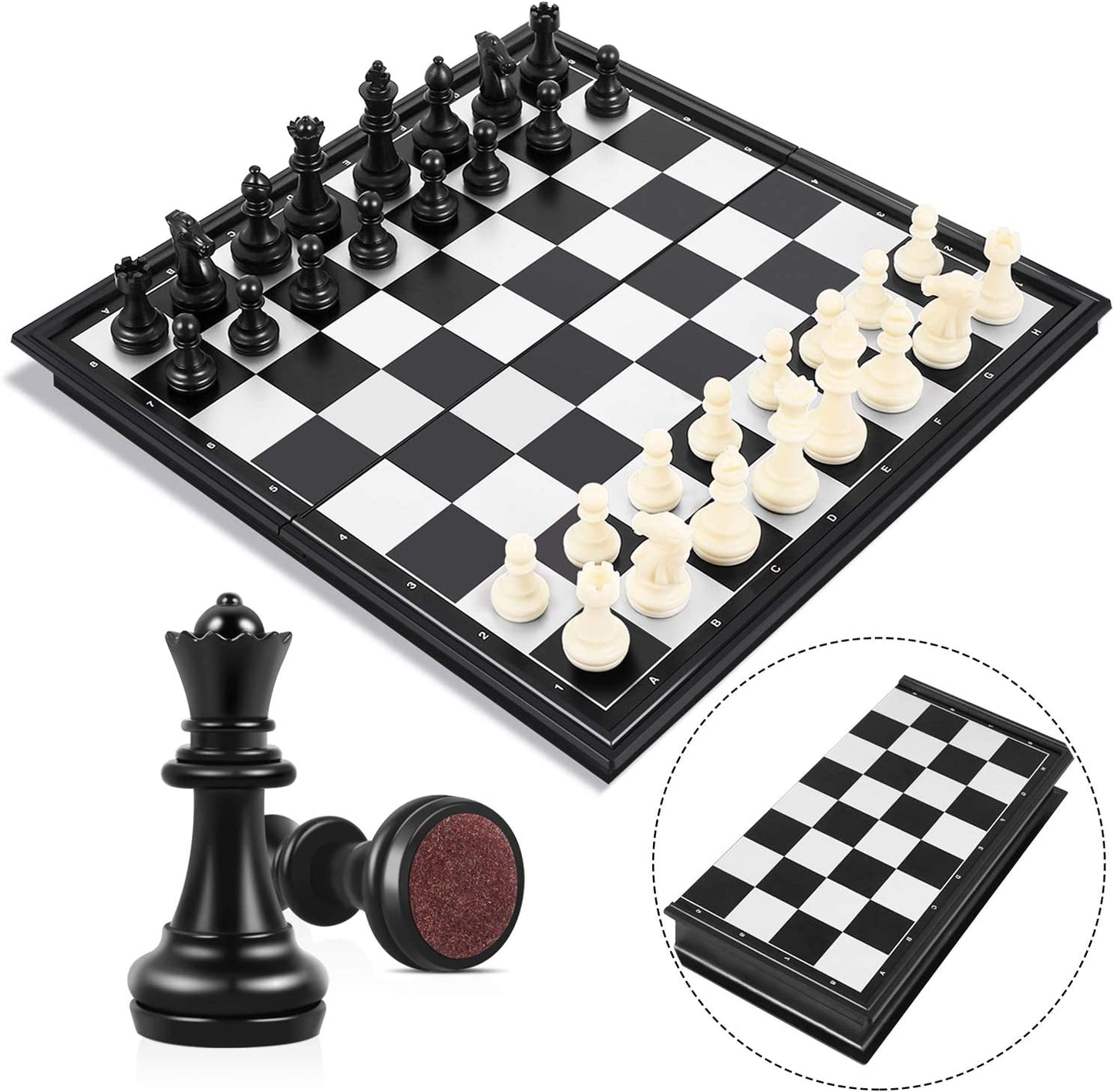 Magnetic Chess Sets for Adults Kids, 9.85" Travel Folding Chess Board and Chess Pieces Set with Storage Bags, Board Games Educational Learning Toys Idea for Birthday Christmas(Black&White)