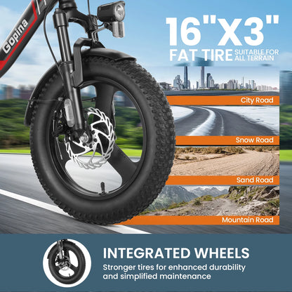 Electric Bike 16" X 3.0 Fat Tire Electric Bike 48V 350W Adult Folding Electric Cruiser Bike Step-Through Electric Bike 19.8MPH Commuter Electric Bike, UL2849 Certified