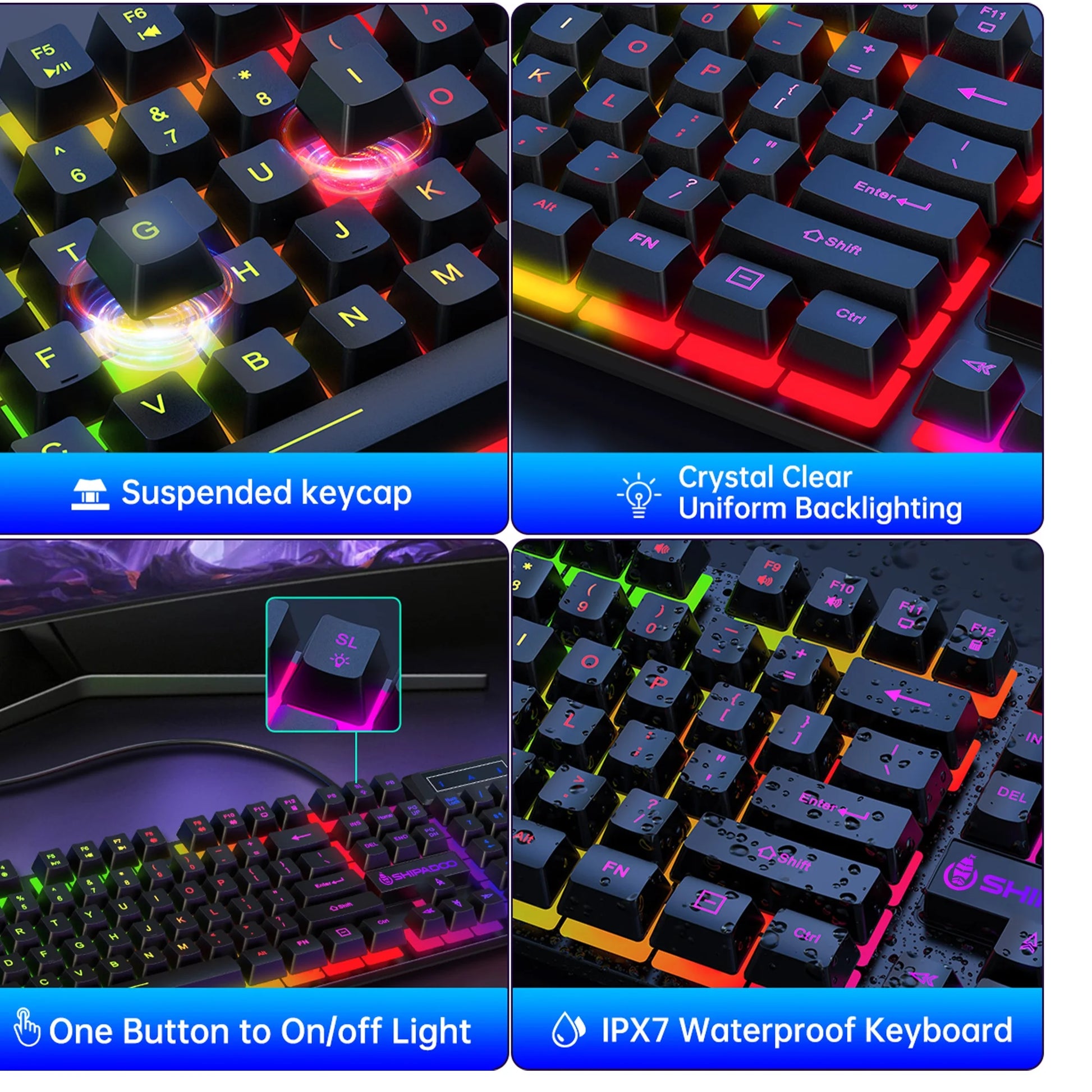 Wired Gaming Keyboard & Mouse Combo, RGB Backlit Mechanical Feel Gaming Keyboard Mouse W/ Multimedia Keys, Anti-Ghosting Keys, Spill-Resistant for Windows PC Gamers Desktop Computer Laptop