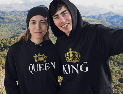 King & Queen Matching Couple Hoodie Set Valentine'S Day Gift His & Hers Women Hoodie Women Small/Men Large,Black