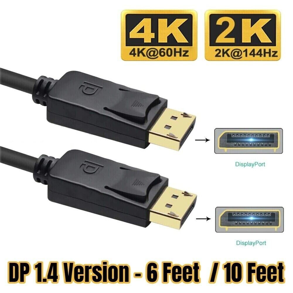 Displayport to Display Port Cable DP Male to Male Cord 4K 60Hz HD 6Ft/10Ft/15Ft