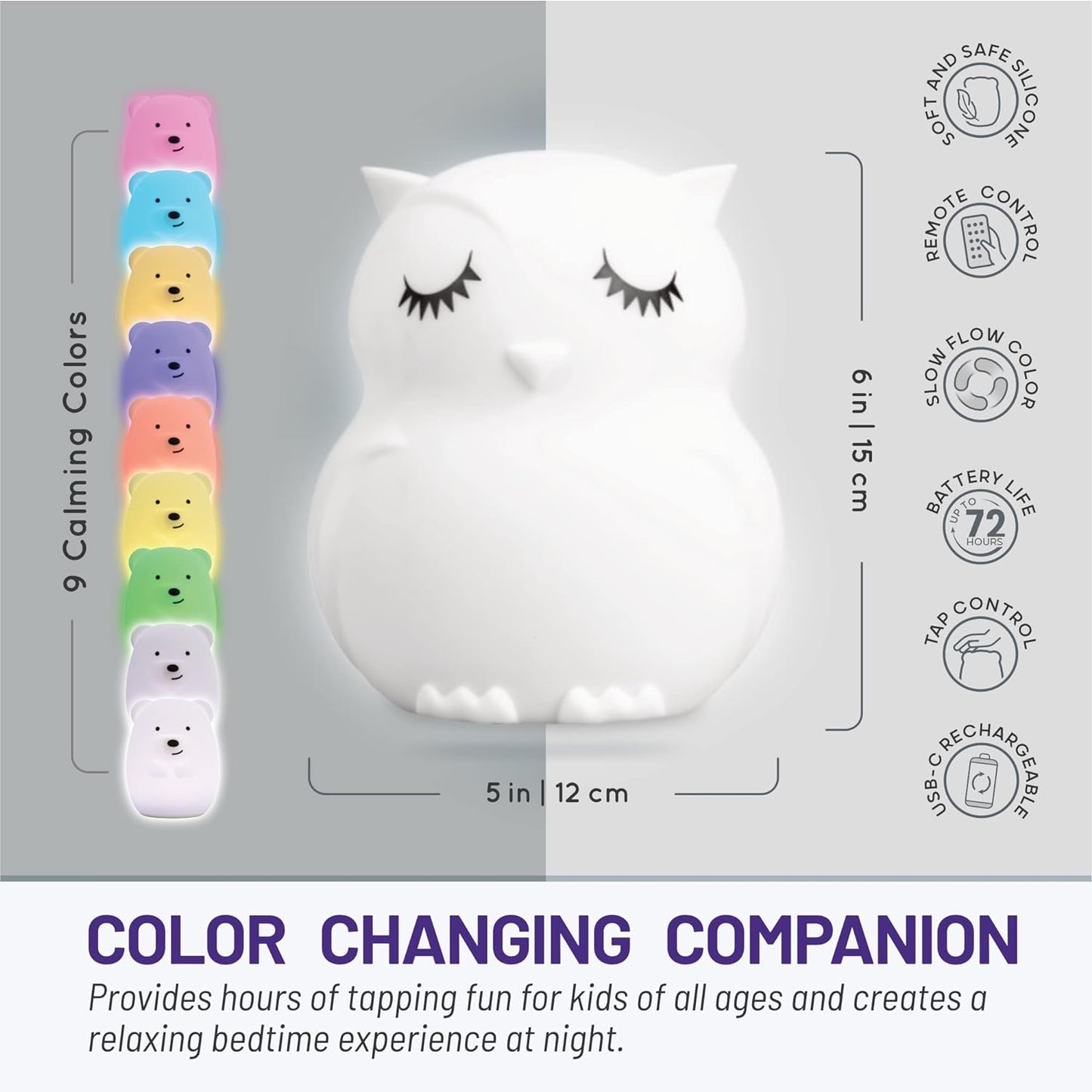 Owl, Kids Night Light, Silicone Nursery Light for Baby and Toddler, Squishy Night Light for Kids Room, Animal Night Lights for Girls and Boys, Kawaii Lamp, Cute Lamps for Bedroom