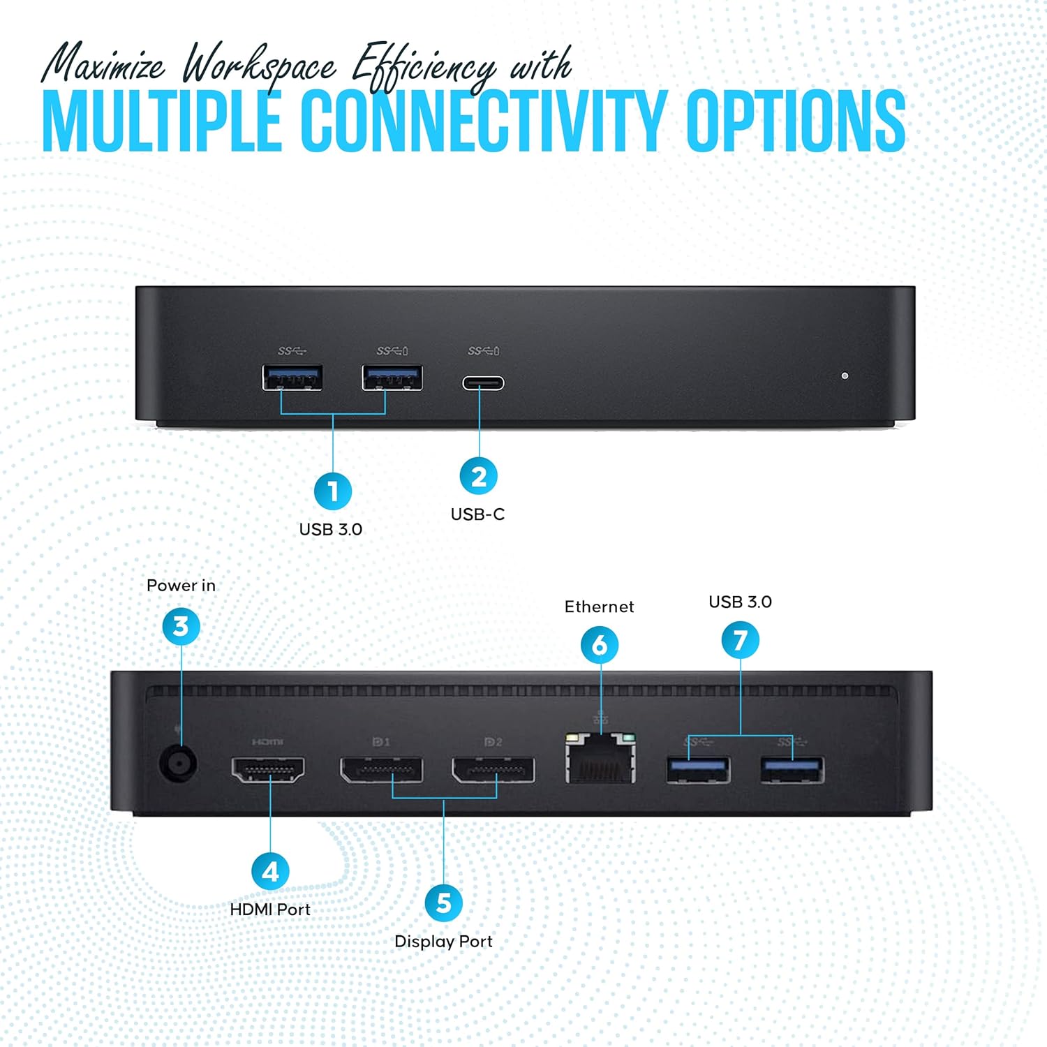 Dell D6000S Docking Station Bundle - 1 Year Warranty - Dell Universal Dock with 130, HDMI Cable, Displayport Cable - Dell Dock Station (Renewed)