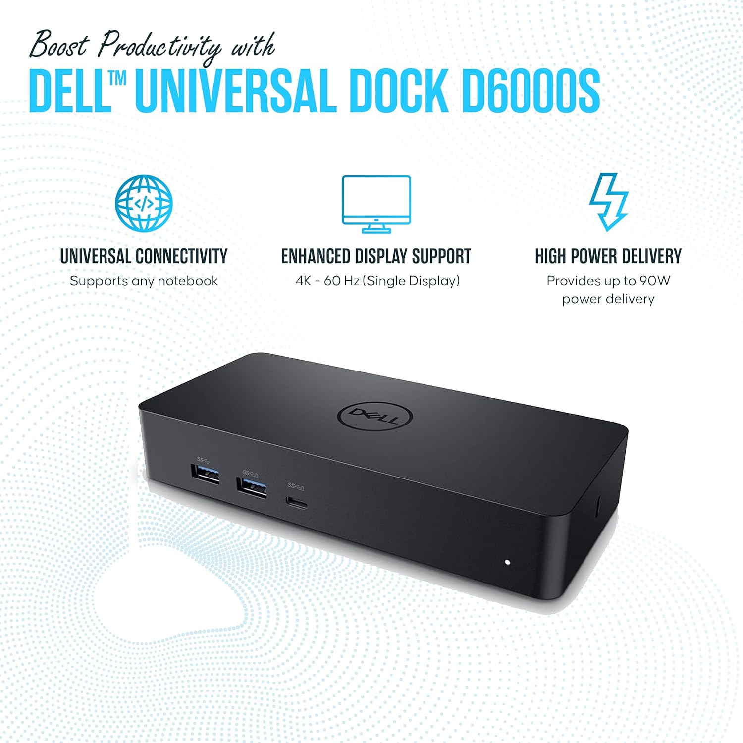 Dell D6000S Docking Station Bundle - 1 Year Warranty - Dell Universal Dock with 130, HDMI Cable, Displayport Cable - Dell Dock Station (Renewed)