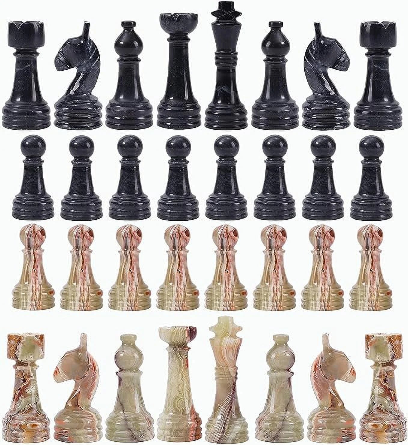 Marble Chess Pieces Black & Multi Green 3.5 Inch King Figures Handmade 32 Chess Figures - Suitable for 16-20 Inch Chess Game - Board Games