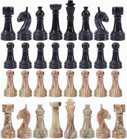 Marble Chess Pieces Black & Multi Green 3.5 Inch King Figures Handmade 32 Chess Figures - Suitable for 16-20 Inch Chess Game - Board Games