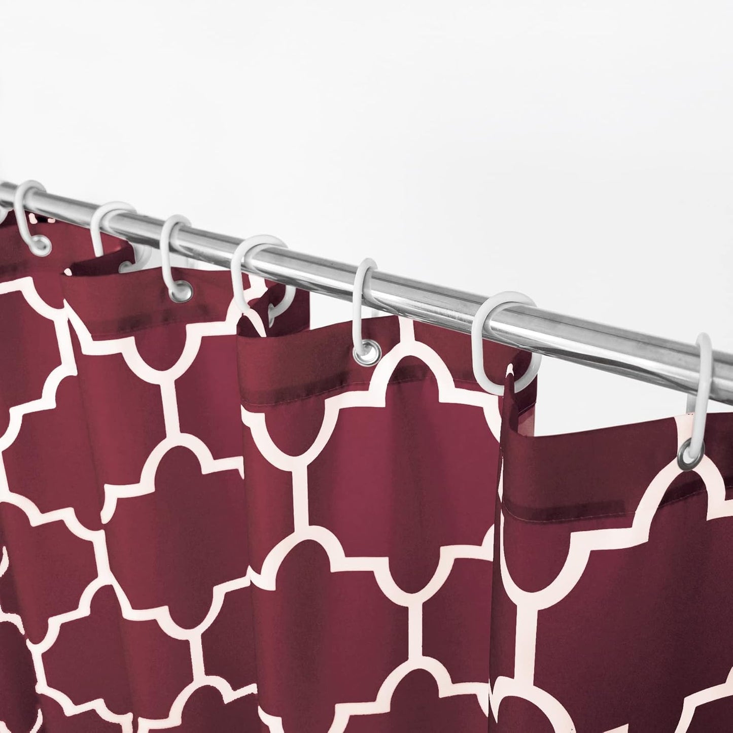 Geometric Shower Curtain for Bathroom - Fabric Textured Moroccan Waterproof Bathroom Curtain with 12 Hooks, 70 X 72 Inch Burgundy