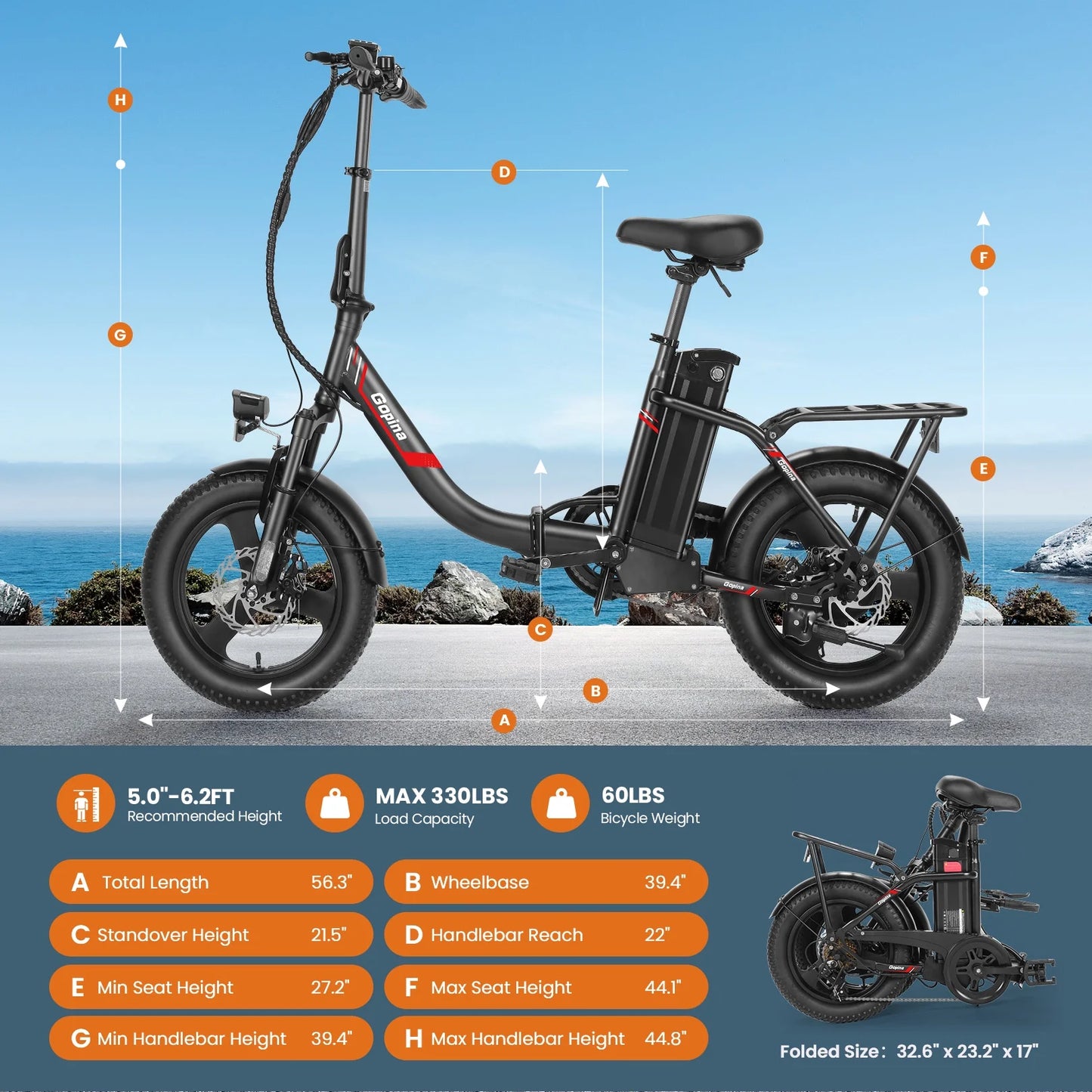 Electric Bike 16" X 3.0 Fat Tire Electric Bike 48V 350W Adult Folding Electric Cruiser Bike Step-Through Electric Bike 19.8MPH Commuter Electric Bike, UL2849 Certified