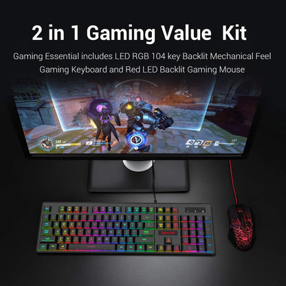 S107 Gaming Keyboard and Mouse Combo Wired Mechanical Feel RGB LED Backlit Keyboard 3200 DPI Gaming Mouse for Windows PC (Black)