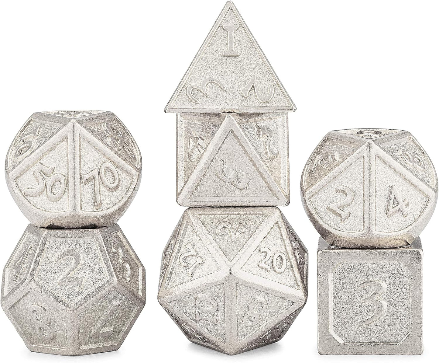 Metal DND Dice Set 7Pcs - Indestructible Metal Dice Set W/Dice Bag; D&D Dice Set D&D (Dungeons and Dragons Dice Set) W/ D20 Dice - Blacksmith Craft Dice (Alchemy)