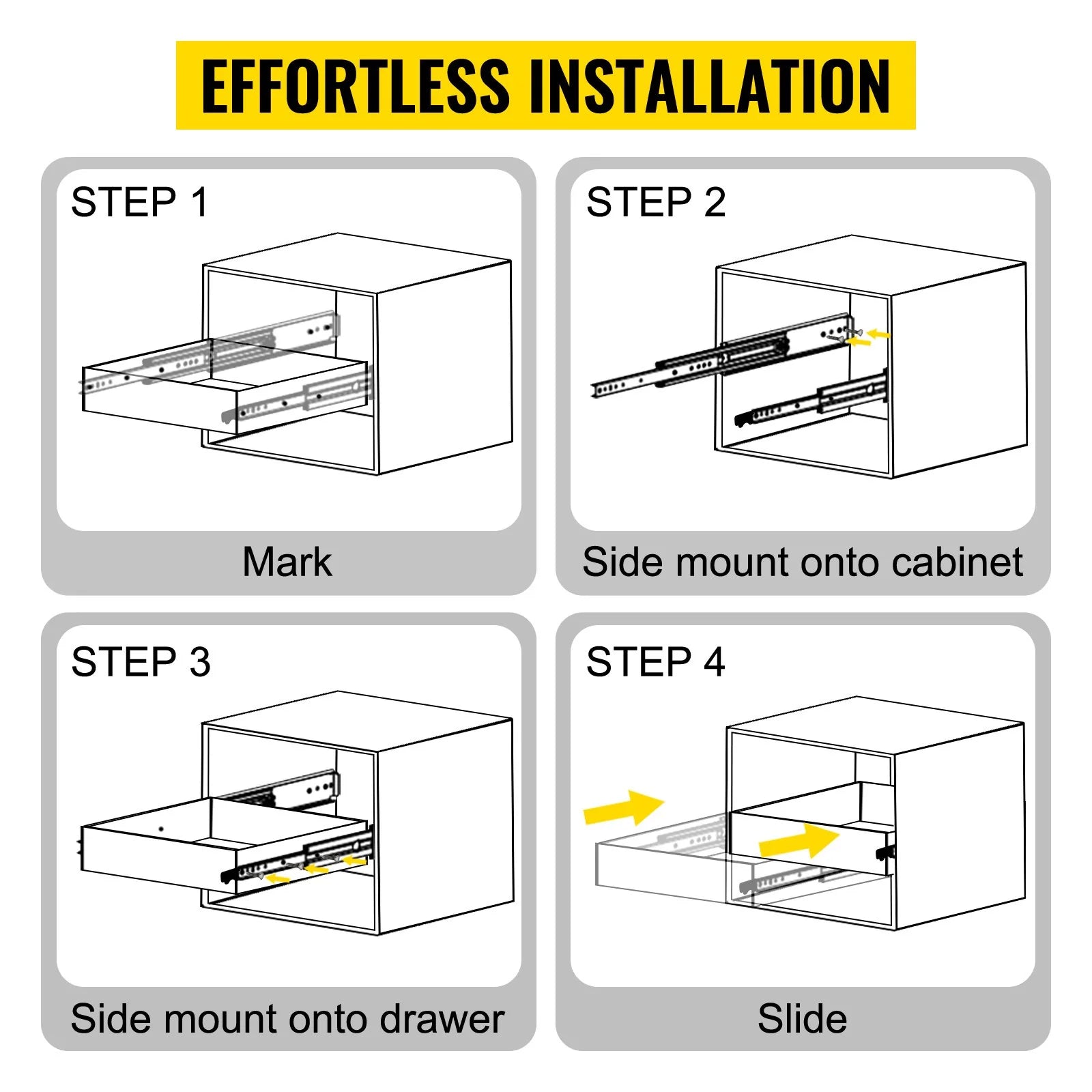 VEVOR Heavy Duty Drawer Slides 60 Length, Locking Drawer Slides 500Lbs Load Capacity Long Full Extension Drawer Slide 1 Pair Side Mount Ball Bearing Drawer Glides Push to Open Drawer Runners Rail