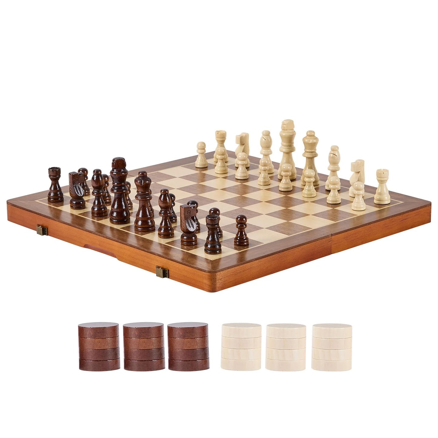 VEVOR Magnetic Wooden Chess Set, 15 Inch 2-IN-1 Chess Checkers Game Set, Folding Chess Board Games for Adults Kids, 2 Queens Portable Travel Gift Chess Set for Tournament Professional Beginner