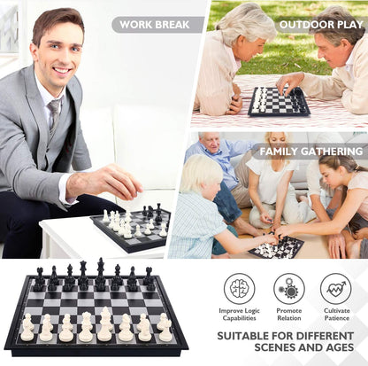 Magnetic Chess Sets for Adults Kids, 9.85" Travel Folding Chess Board and Chess Pieces Set with Storage Bags, Board Games Educational Learning Toys Idea for Birthday Christmas(Black&White)