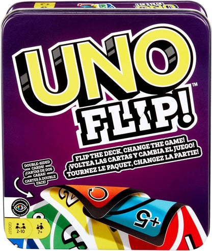 UNO Flip! Card Game for Kids, Adults & Family Night with Double-Sided Cards in Collectible Storage Tin (Amazon Exclusive)