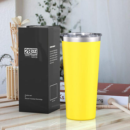 Stainless Steel Tumbler 28Oz Insulated Travel Tumbler Coffee Cup, Double Wall Travel Mug with Splash Proof Lid, Powder Coated Coffee Tumbler for Home, Office, Travel, Party(Lemon Yellow)