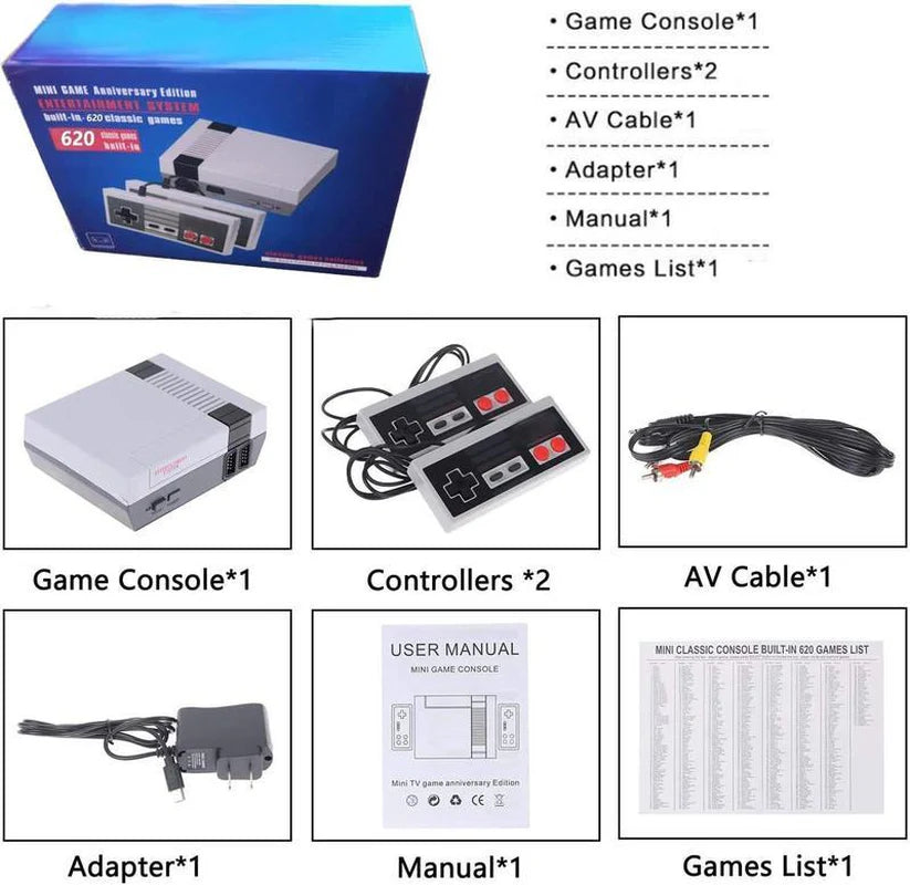 New Retro Games Consoles, Mini Classic Game Console, Build in 620 Classic or 300 Classic Andldealsurprising Gift Forvalentine/Birthday/Thanksgiving/Christmas Day Child Old-School Memory