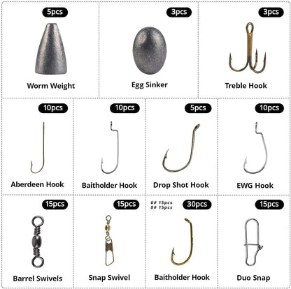 Freshwater Terminal Tackle Kits, 181 Pcs, Fishing Hooks, Fishing Accessory Gear, Fishing Tackle, Fishing Weights & Sinkers, Jig Hooks, Floats and Bobbers